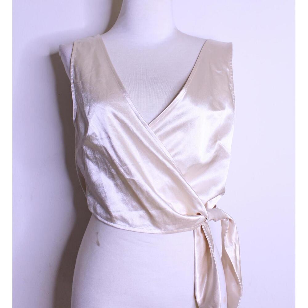 Topshop Cream Satin Sleeveless Wrap Blouse - 6